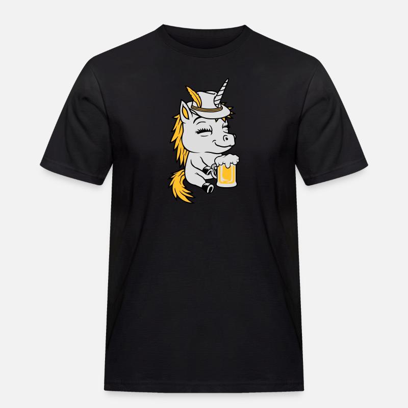 Bier trinkendes sitzendes Einhorn - Männer Workwear T-Shirt - Schwarz