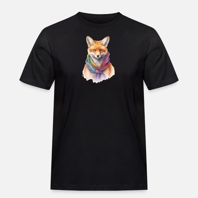 Fuchs mit Schal - Männer Workwear T-Shirt - Schwarz