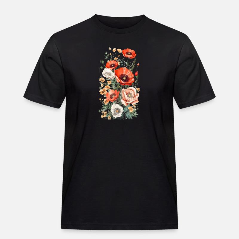 Wunderschönes Boho Mohn Herbarium Bouquet - Männer Workwear T-Shirt - Schwarz