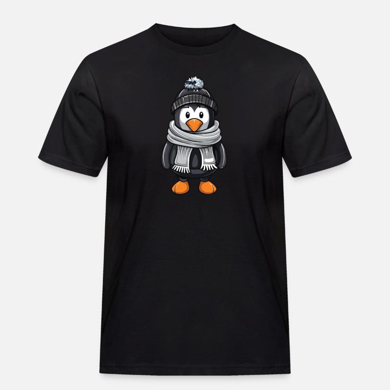 Pinguin Winter Comic - Männer Workwear T-Shirt - Schwarz
