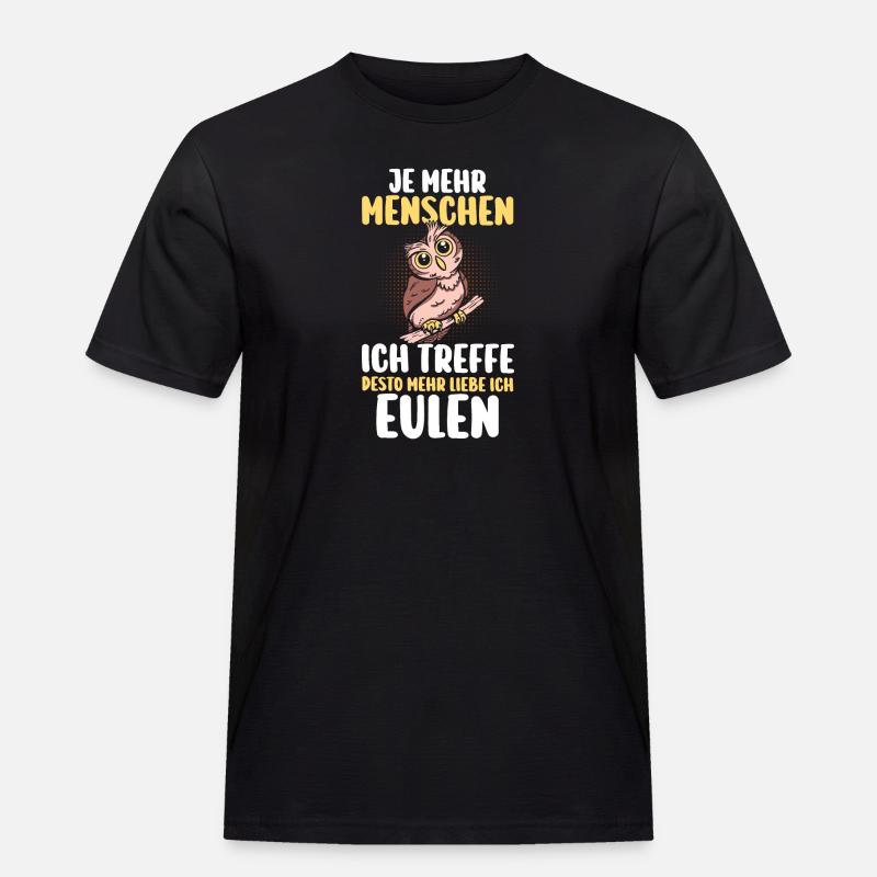 Eulen - Männer Workwear T-Shirt - Schwarz