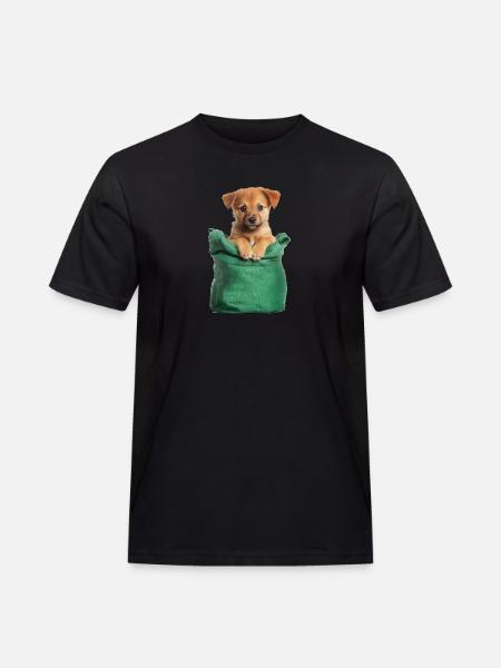 Cute puppy in green bag - Men's Workwear T-Shirt - black