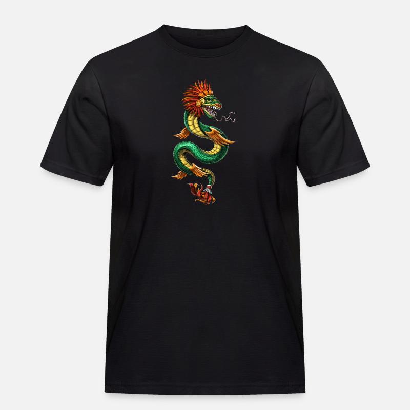 Quetzalcoatl Aztekisk befjädrad ormgud - Arbets-T-shirt herr - svart