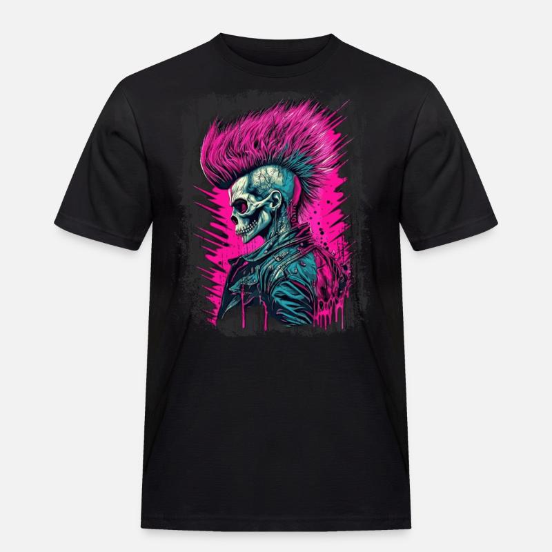 Synthwave Zombie Skull - Männer Workwear T-Shirt - Schwarz