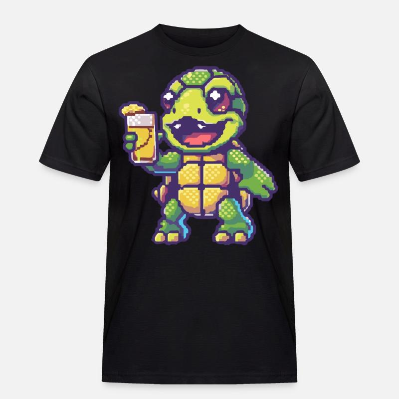 Schildkröte Pixel Bier - Männer Workwear T-Shirt - Schwarz
