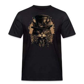 Steampunk Katze - Männer Workwear T-Shirt - Schwarz - Vorne - AI Model Male 178 light (178cm)