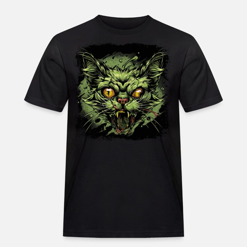 Zombie Katze - Männer Workwear T-Shirt - Schwarz