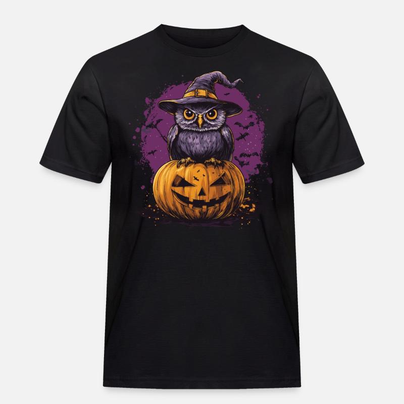 Lustige Halloween Eule - Männer Workwear T-Shirt - Schwarz