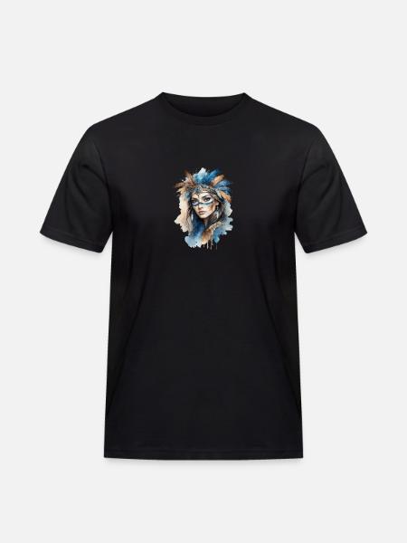 Enigmatic Feathered Spirit Portrait - Men's Workwear T-Shirt - black
