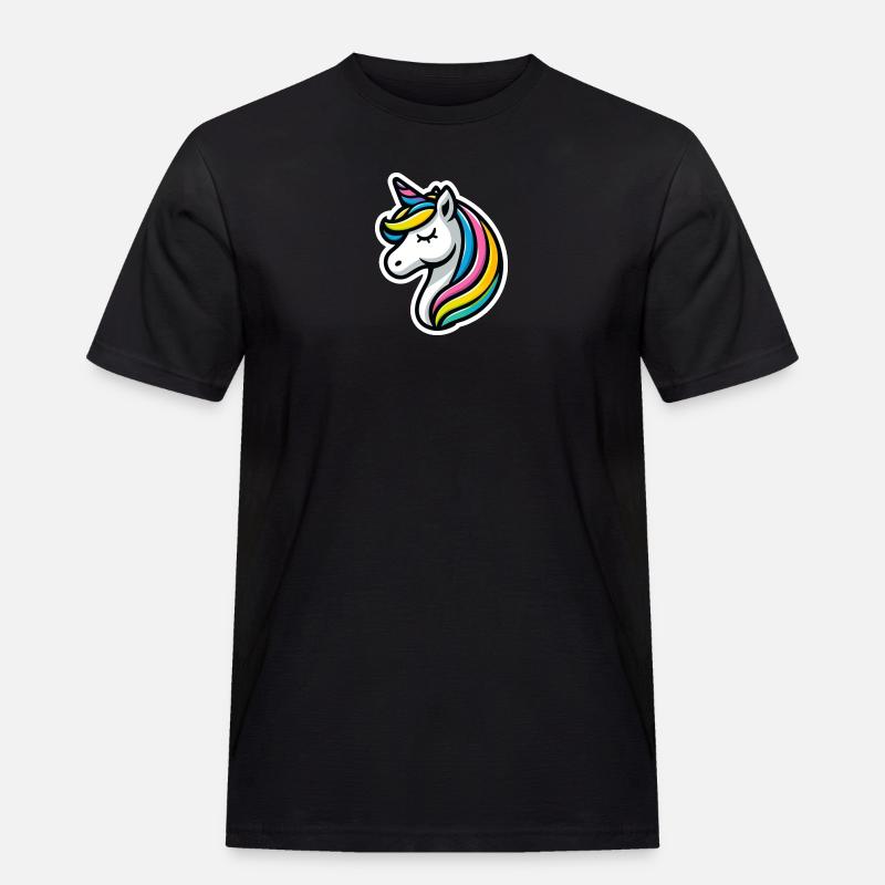 Einhorn Comic schlafend - Männer Workwear T-Shirt - Schwarz