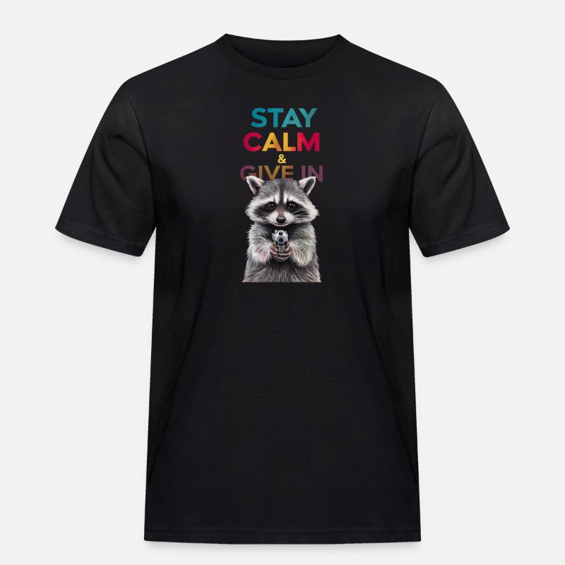 Meme Waschbär - Männer Workwear T-Shirt - Schwarz
