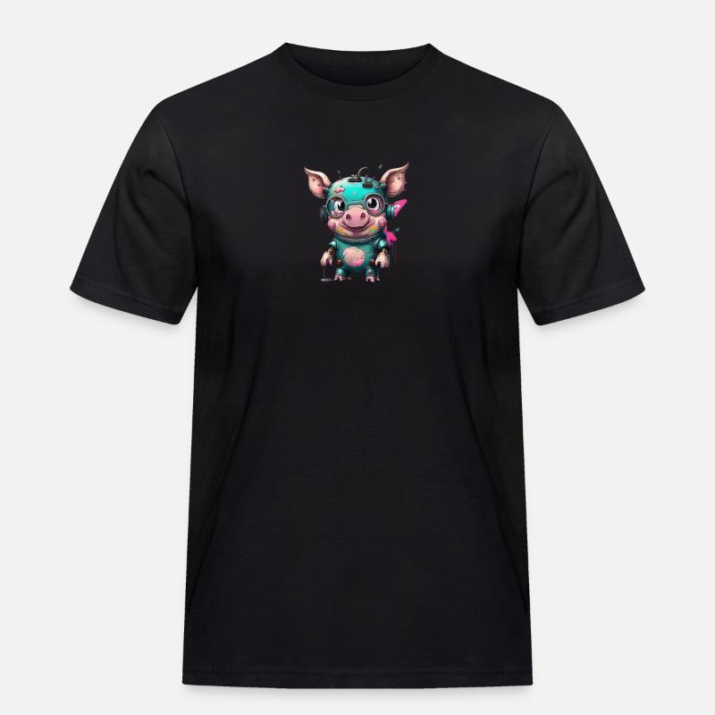 Roboter Schwein - Männer Workwear T-Shirt - Schwarz