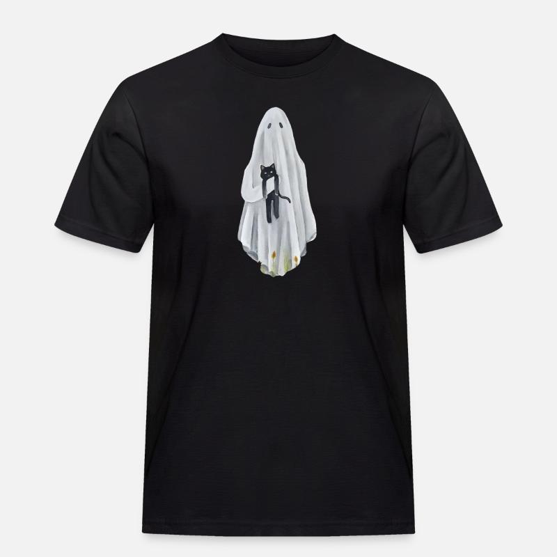 Geist mit Katze - Männer Workwear T-Shirt - Schwarz