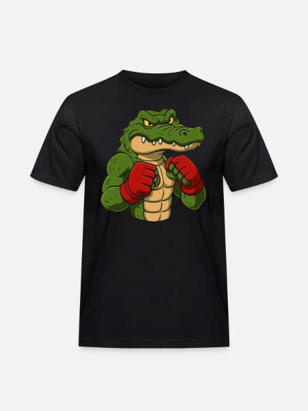 Crocodile Boxing Cartoon - Men's Workwear T-Shirt - black