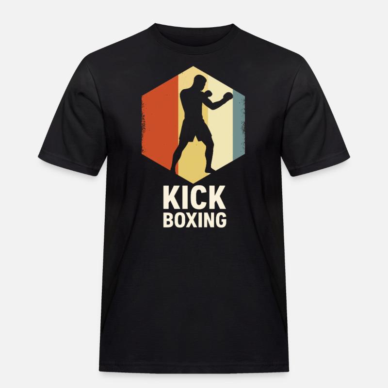 Retro Kickboxer Silhouette - Männer Workwear T-Shirt - Schwarz