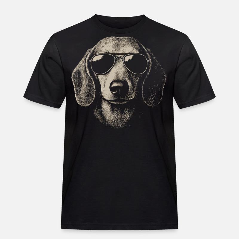 Coole Dackel Hund Pilotenbrille Skizze - Männer Workwear T-Shirt - Schwarz
