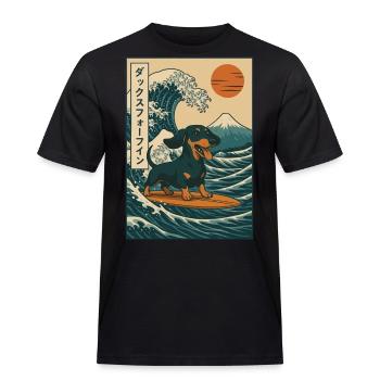 Teckel Chien Amoureux Surf Japonais Wave Art - T-shirt Workwear homme - noir - Devant - AI Model Male 178 light (178cm)