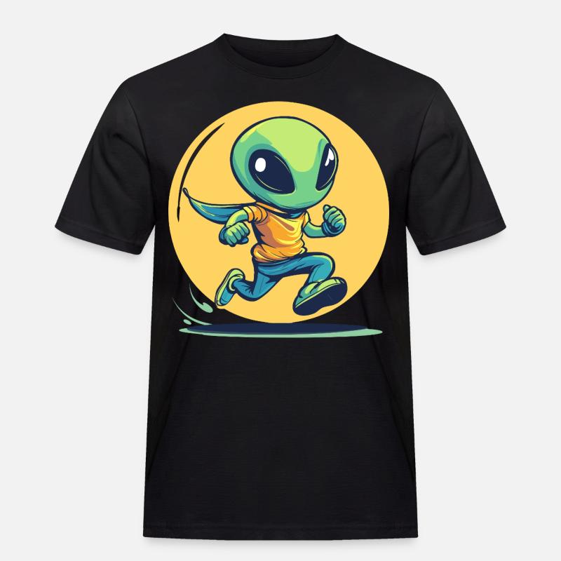 Laufender Alien im Comic-Stil - Männer Workwear T-Shirt - Schwarz