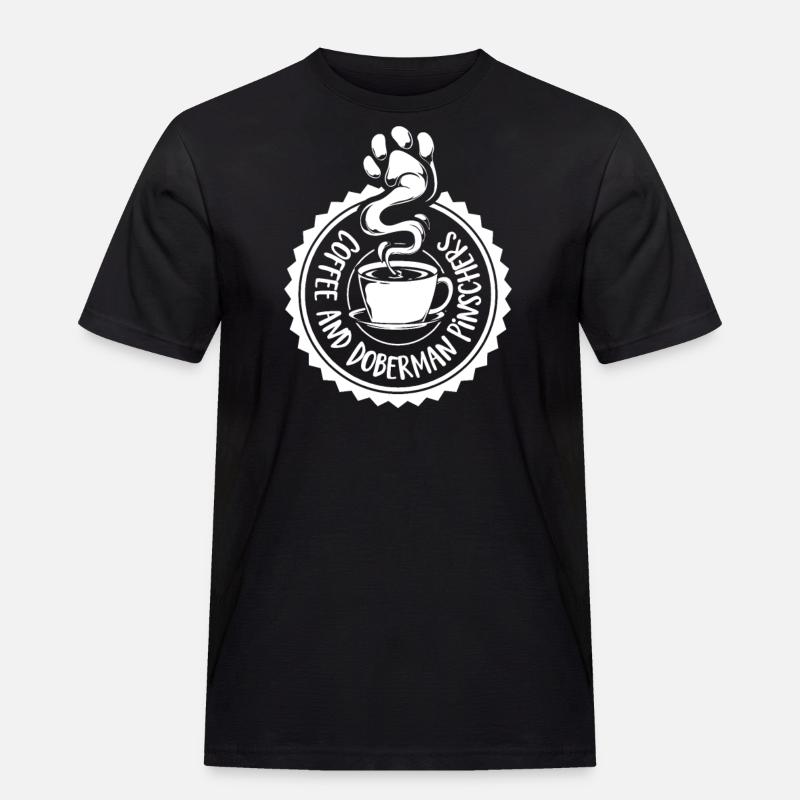 Kaffee und Dobermann - Männer Workwear T-Shirt - Schwarz