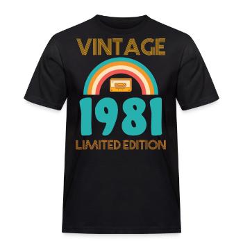 Born 1981 T-Shirt - Men's Workwear T-Shirt - black - Front - AI Model Male 178 light (178cm)
