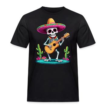 Mexican Mariachi Skeleton Guitarist Fiesta - Men's Workwear T-Shirt - black - Front - AI Model Male 178 light (178cm)
