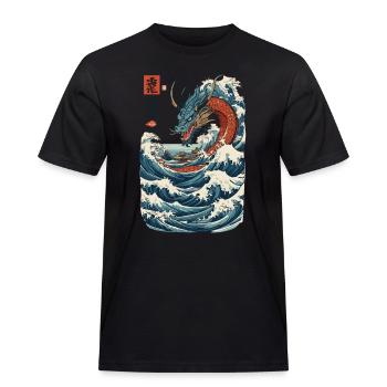 Vintage Ukiyo-E Stil Japanischer Drache Kunst - Männer Workwear T-Shirt - Schwarz - Vorne - AI Model Male 178 light (178cm)
