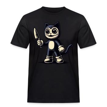 Creepy Cat Psycho Pet Halloween Costume - Men's Workwear T-Shirt - black - Front - AI Model Male 178 light (178cm)