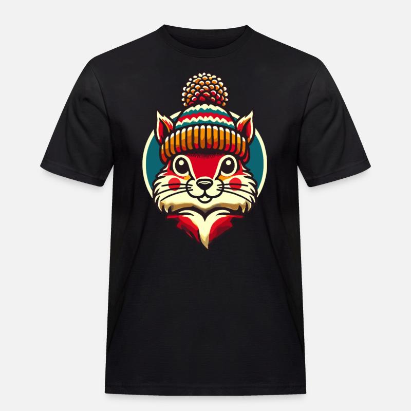 Fröhliches Weihnachts-Eichhörnchen Wintermütze - Männer Workwear T-Shirt - Schwarz