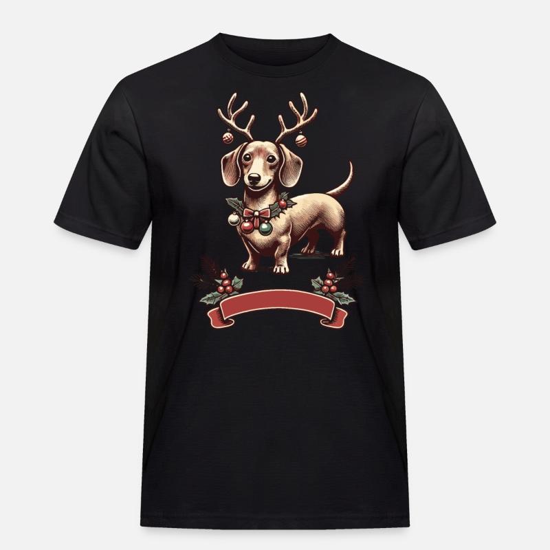 Weihnachtlicher Dackel Mit Geweih - Männer Workwear T-Shirt - Schwarz
