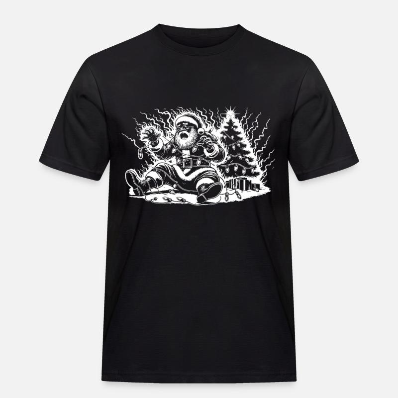 Weihnachtsmann Stromschlag Am Baum - Männer Workwear T-Shirt - Schwarz