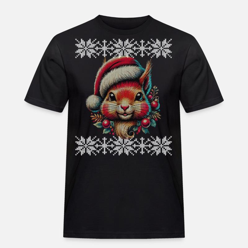 Niedliches Weihnachts-Eichhörnchen Mit Mütze - Männer Workwear T-Shirt - Schwarz