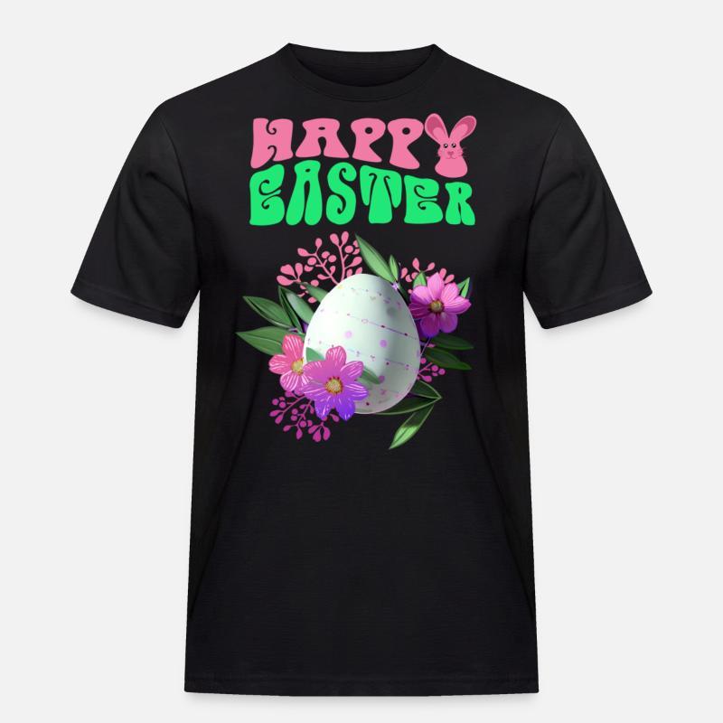 Happy Easter Flowers Easter Egg - Men's Workwear T-Shirt - black