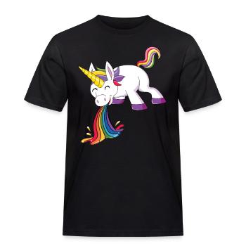 Kotzendes Einhorn Regenbogen - Männer Workwear T-Shirt - Schwarz - Vorne - AI Model Male 178 light (178cm)
