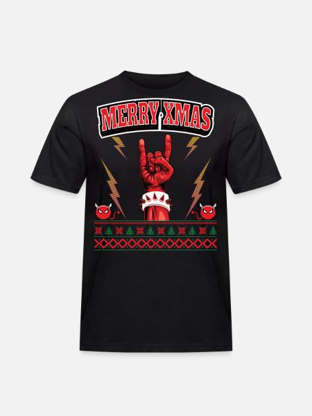 Ugly Christmas 8 bit pixel rock og heavy metal - Herre Workwear T-Shirt - sort