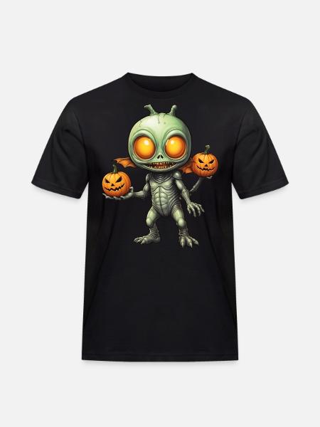 Alien with pumpkin heads Halloween - Men's Workwear T-Shirt - black