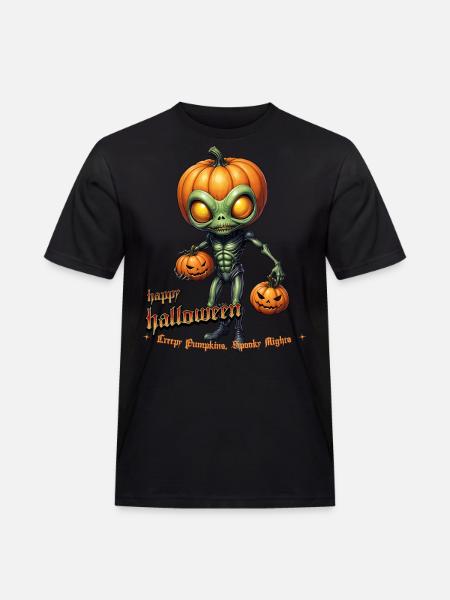 Alien with pumpkin heads Halloween - Men's Workwear T-Shirt - black