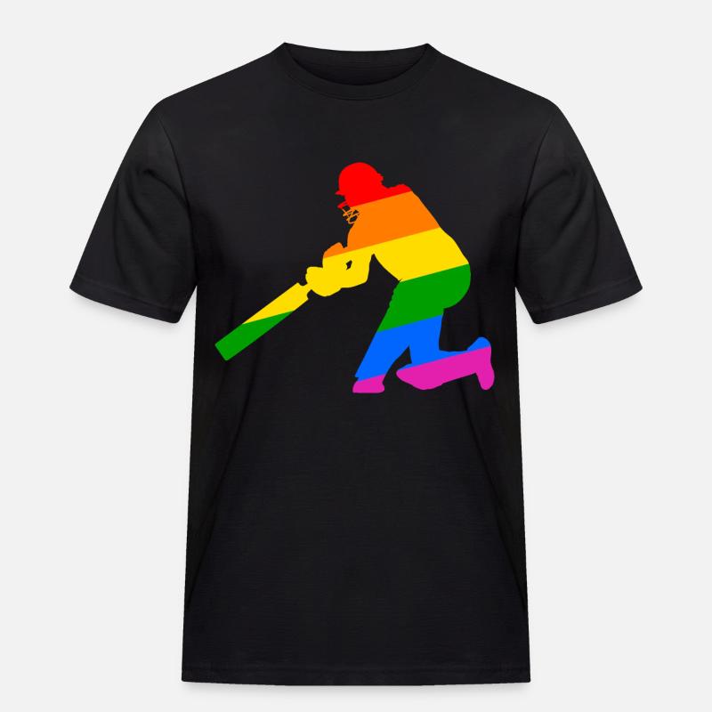 Cricket Spieler mit Regenbogen Geschenkidee - Männer Workwear T-Shirt - Schwarz