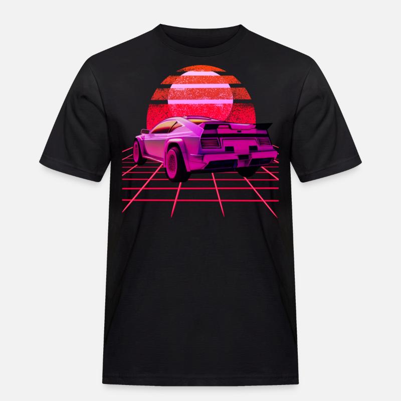 Retro Wave super Car Sunset - Männer Workwear T-Shirt - Schwarz