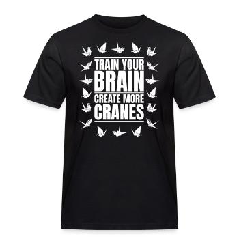 Trainieren Sie Ihr Gehirn, erschaffe mehr Kraniche, faltbare Eule - Männer Workwear T-Shirt - Schwarz - Vorne - AI Model Male 178 light (178cm)