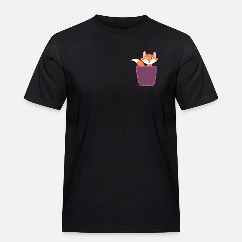 Fuchs in Brusttasche - Männer Workwear T-Shirt - Schwarz