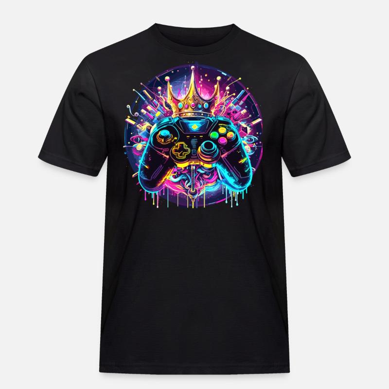 Synthwave Gamer Controller mit Krone - Männer Workwear T-Shirt - Schwarz