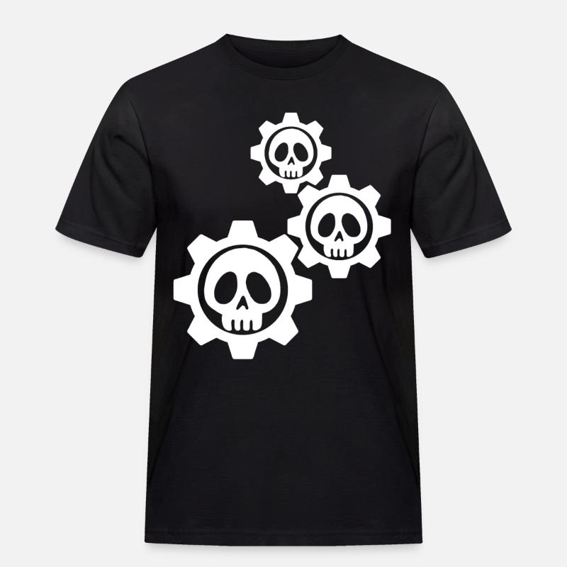 White skulls and gears - Men's Workwear T-Shirt - black