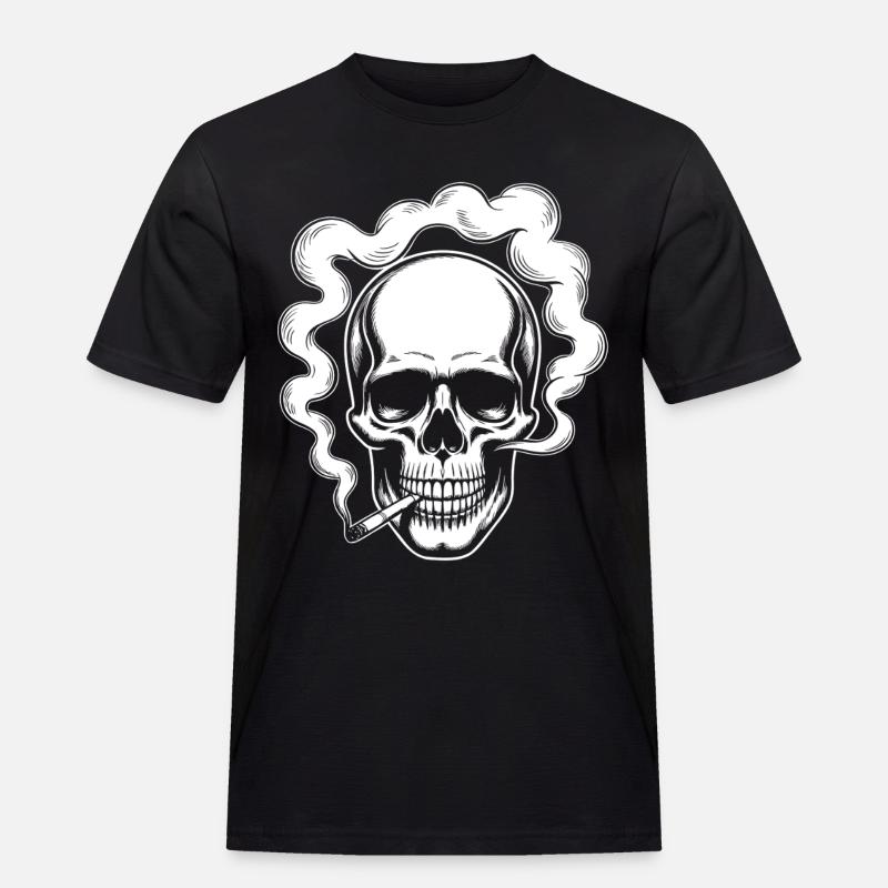 Smoking Skull Design - Männer Workwear T-Shirt - Schwarz