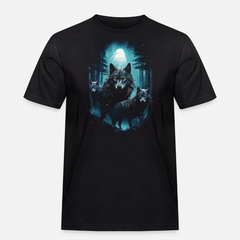 Dunkle Kunst Wolf Wald Mythisch - Männer Workwear T-Shirt - Schwarz