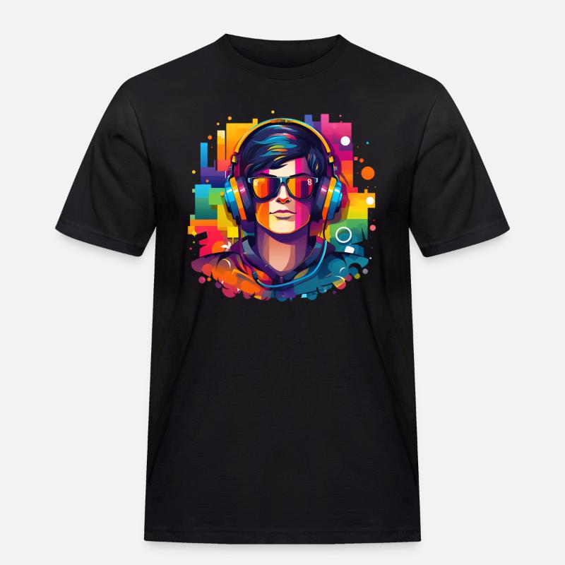 Mann mit Headset und Sonnenbrille - Männer Workwear T-Shirt - Schwarz