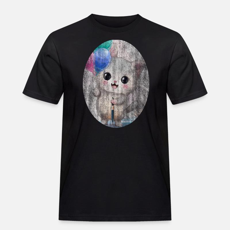 Kätzchen Katze mit Luftballon Gemälde - Männer Workwear T-Shirt - Schwarz