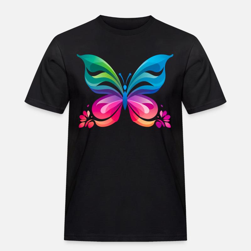Regenbogen Schmetterling - Männer Workwear T-Shirt - Schwarz