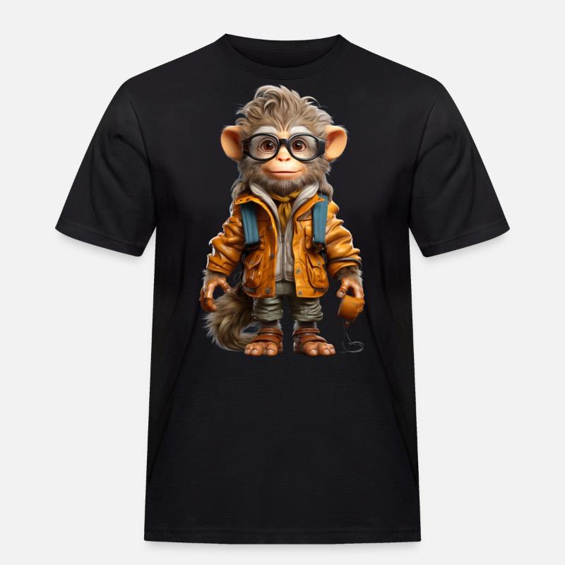 Udo der Entdecker Affe - Männer Workwear T-Shirt - Schwarz