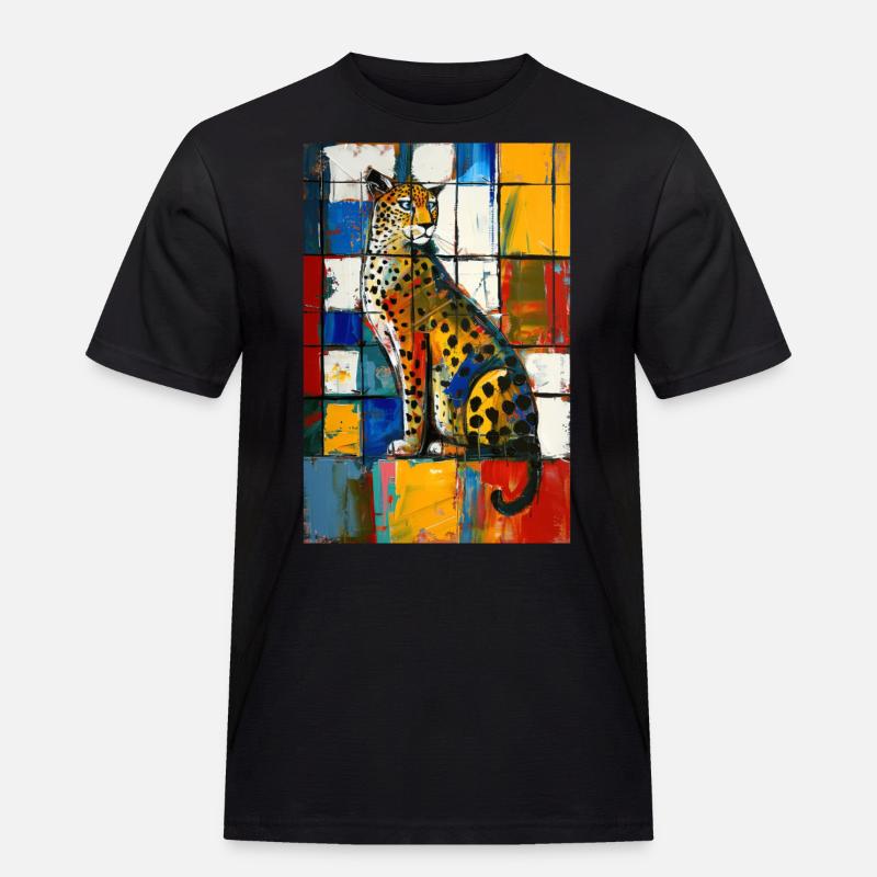 Leopard - Männer Workwear T-Shirt - Schwarz