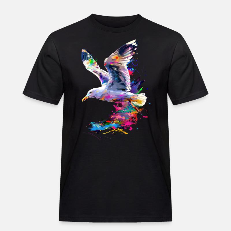 Möwe - Männer Workwear T-Shirt - Schwarz